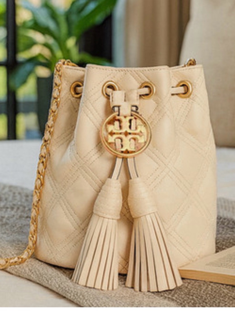New Tory Burch Soft Fleming Cream Leather Mini Bucket/Crossbody Bag/Shoulder Bag